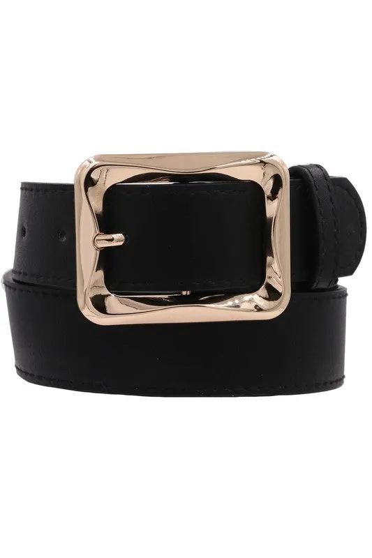 Diana Rectangle Metal Buckle Vegan Leather Belt Black