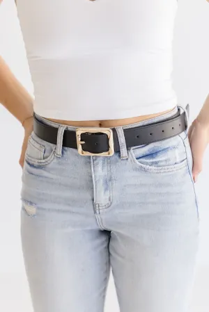 Diana Rectangle Metal Buckle Vegan Leather Belt Black