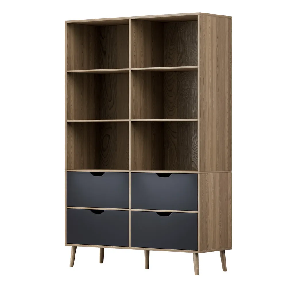 Dual-Tone 6-Shelf Bookshelf with 4 Drawers - Artiss MITZI