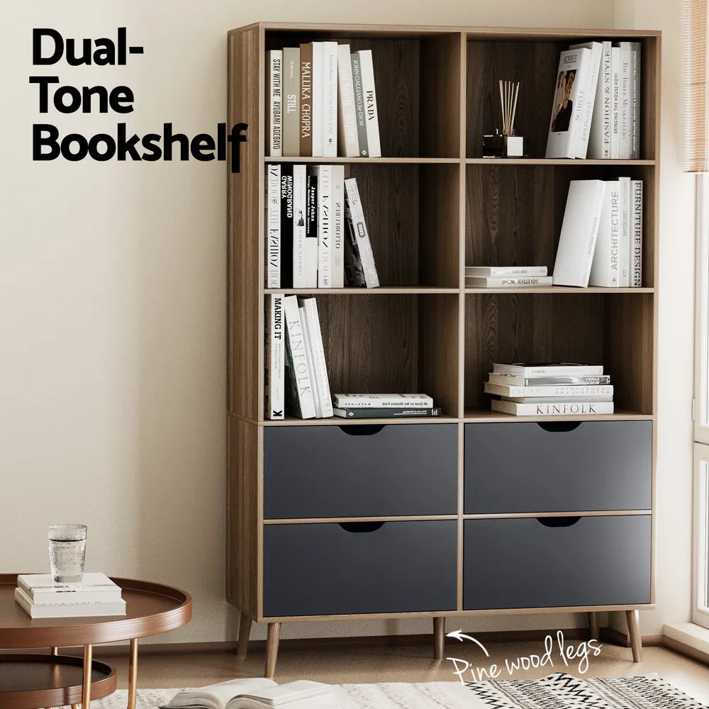 Dual-Tone 6-Shelf Bookshelf with 4 Drawers - Artiss MITZI