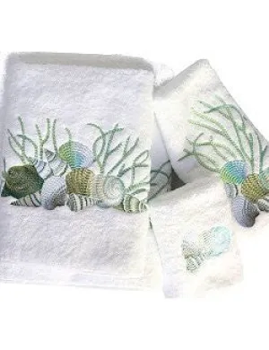 Embroidered Shells And Coral Towels