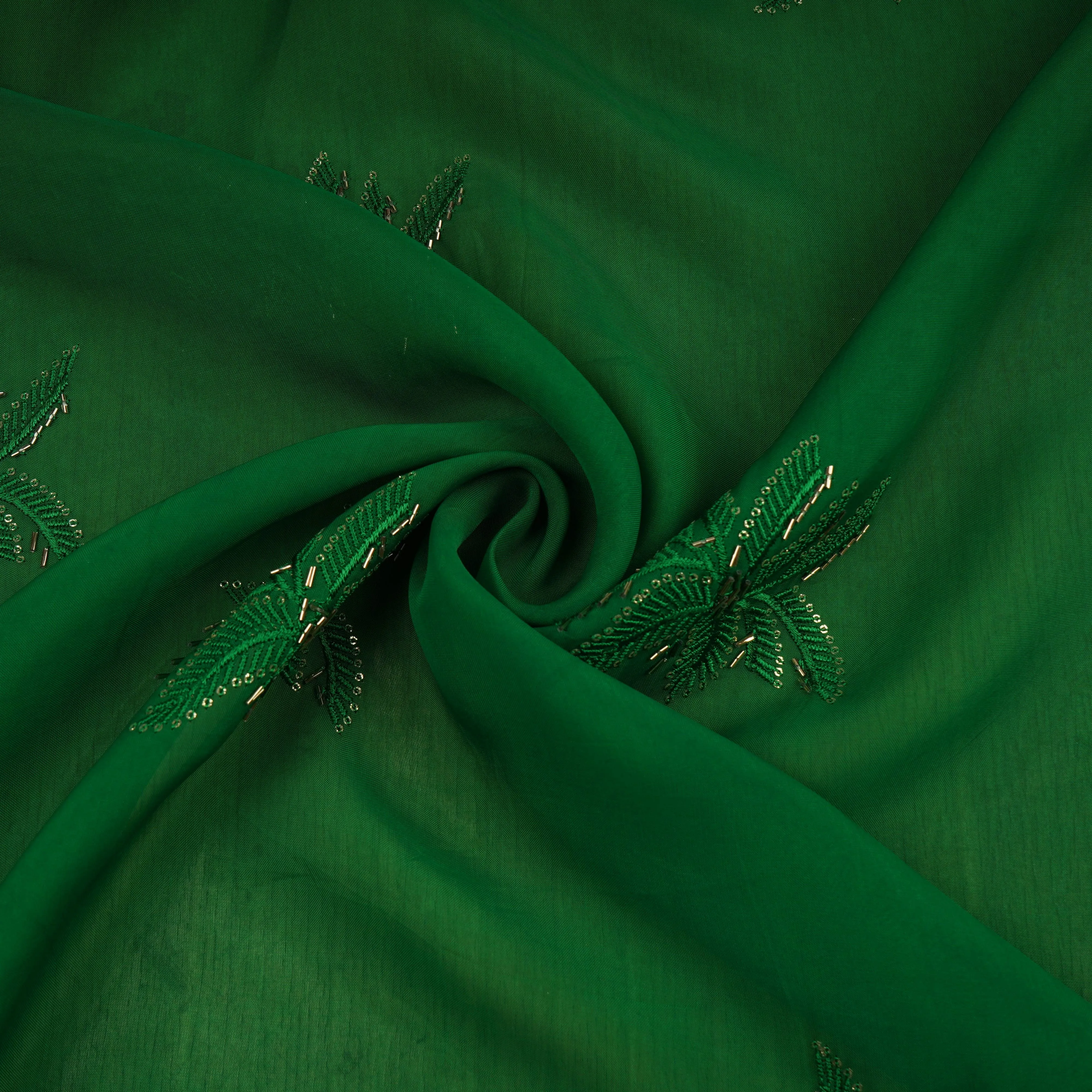 Green Cutdana Embroidery Organza Fabric 20836