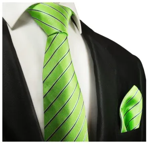 Green Striped Silk Tie and Pocket Square