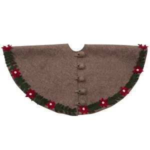 Handmade Felt Christmas Tree Skirt - Poinsettia Border on Gray - 60"