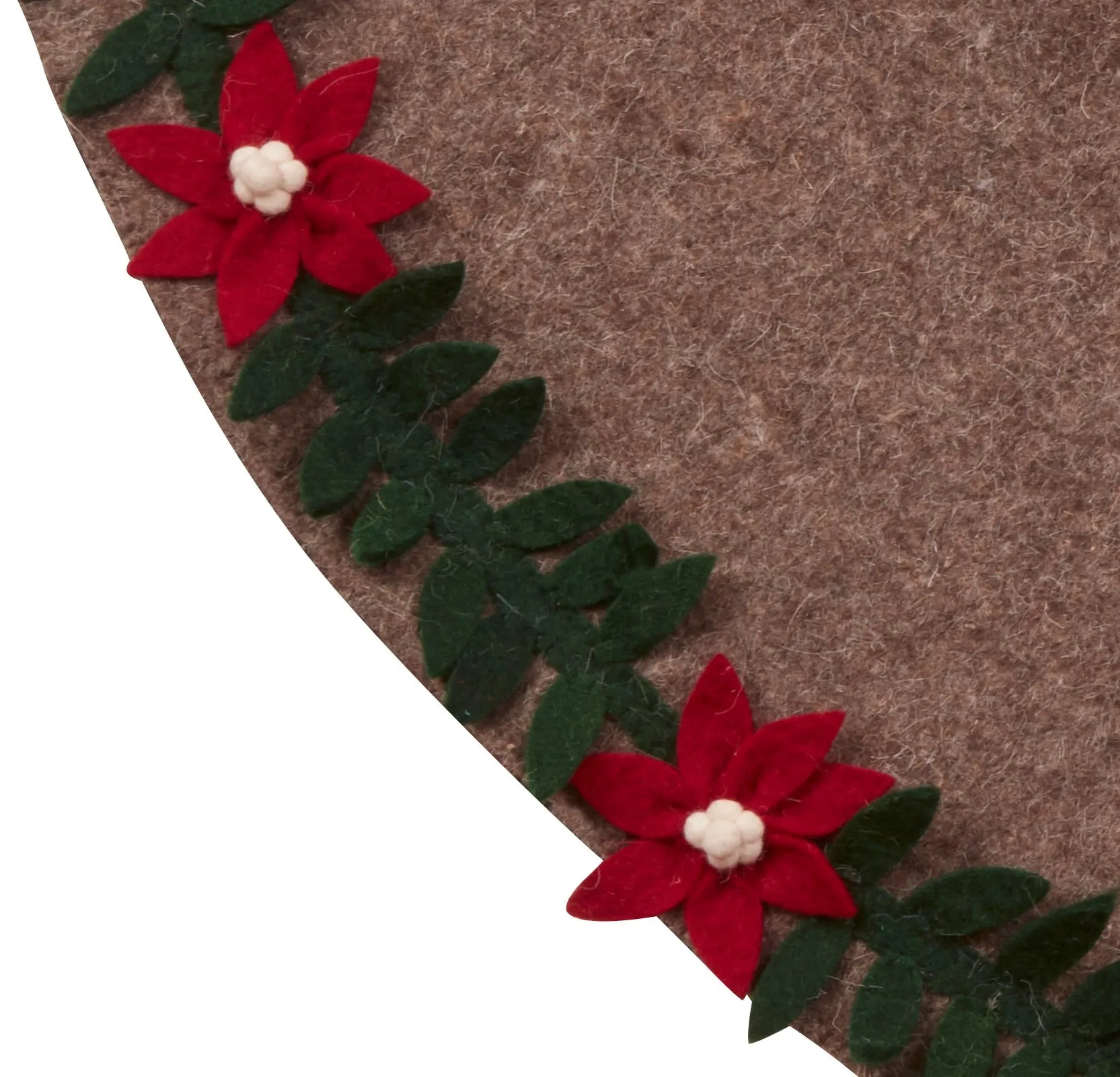 Handmade Felt Christmas Tree Skirt - Poinsettia Border on Gray - 60"