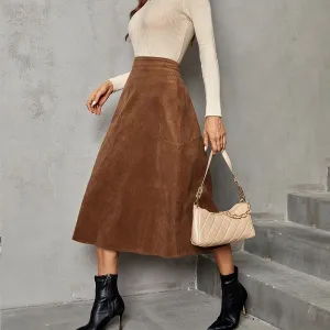 High Waist A-Line Corduroy Skirt