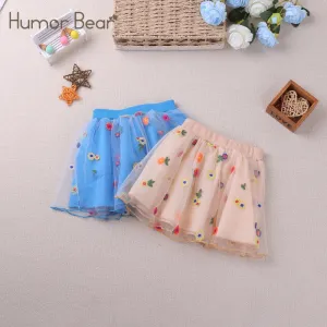 Humor Bear Kids Clothes Floral Embroidery Design Elastic Waist Tulle Fairy Skirt Delicate Girls Party Costume