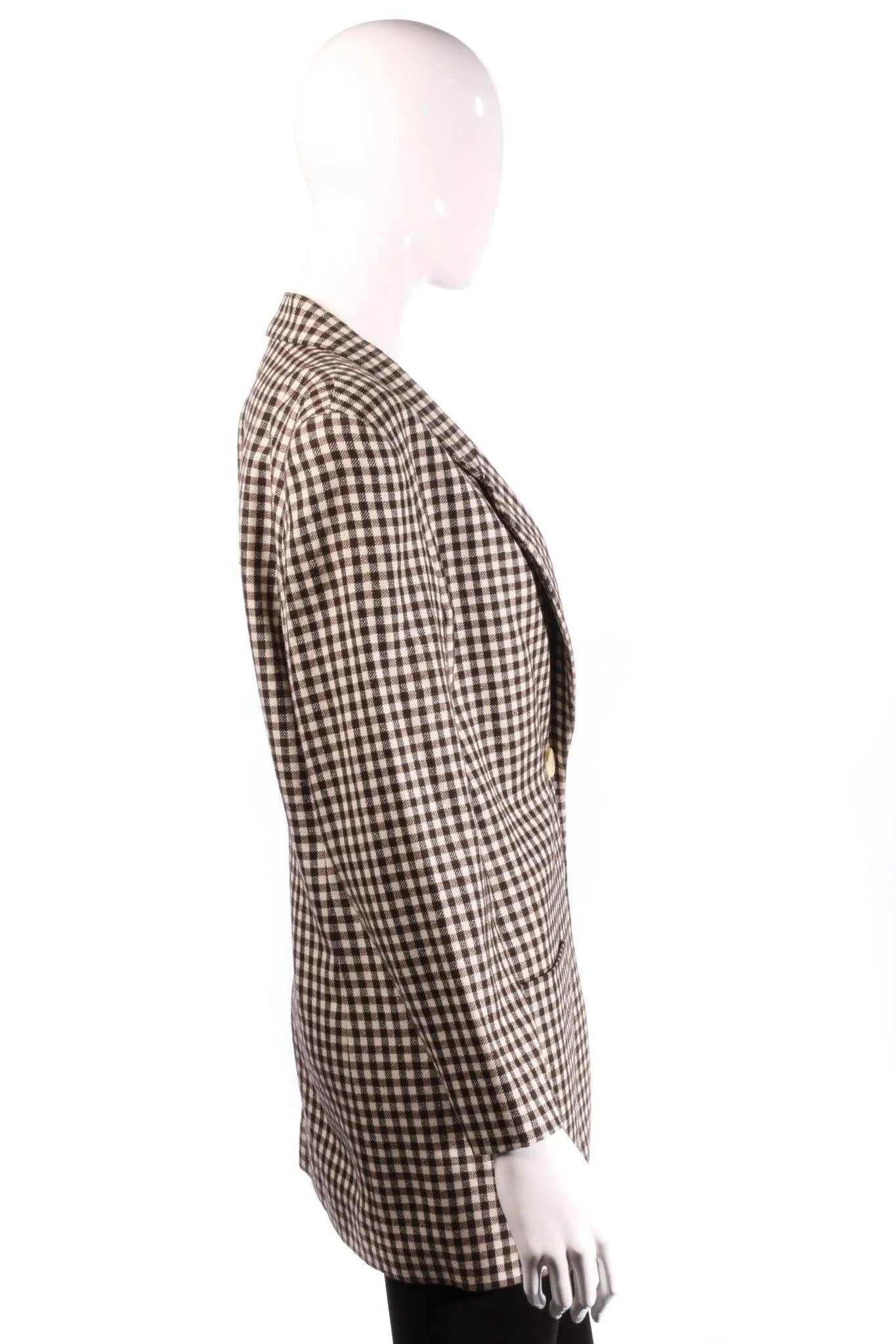 Jaeger Long Jacket Silk and Wool Brown Check Size 8/10