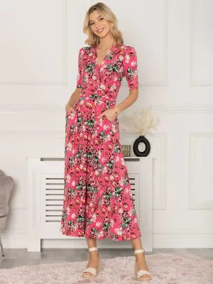 Jolie Moi Gillian Floral Maxi Dress, Cerise