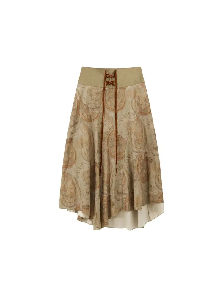 Lace-up Hem Printed Umbrella Skirt【s0000010097】