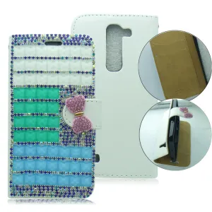 LG VOLT2/LS751/C90 FULL BABY BLUE 3D BLING WALLET CASE