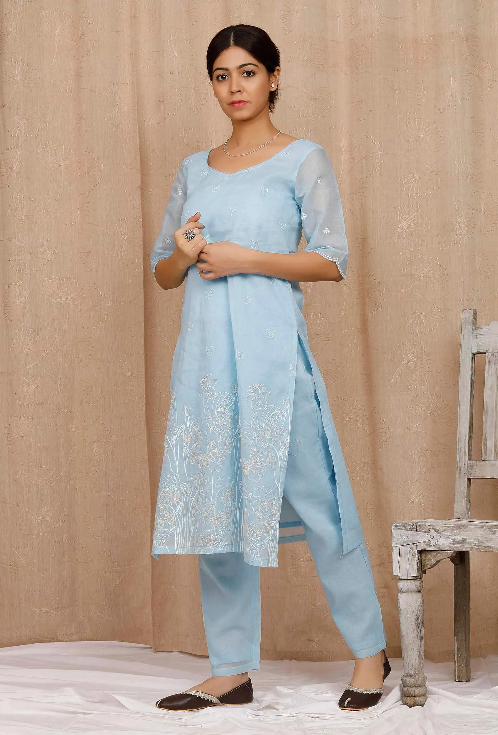 Light Blue Organdy Kurta