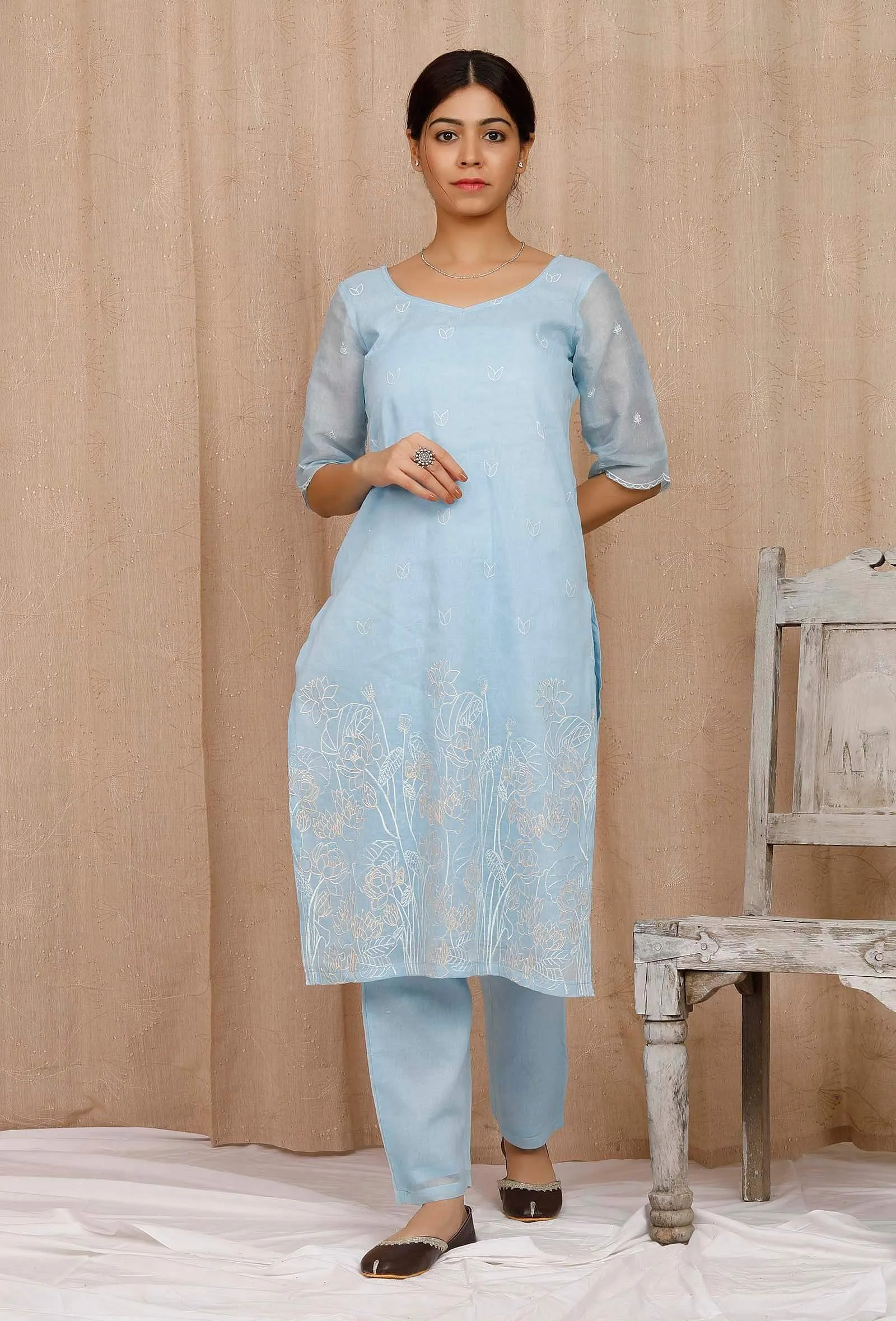 Light Blue Organdy Kurta