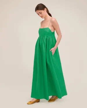 Luna Linen Empire Maxi Dress in Kelly Green