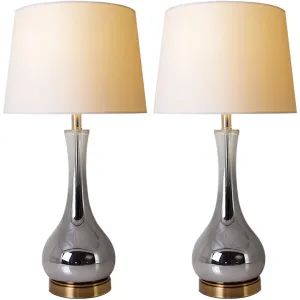 Melati Smoke Chrome Ombre Glass Table Lamp 28" - Chrome Gray/White (Set of 2)