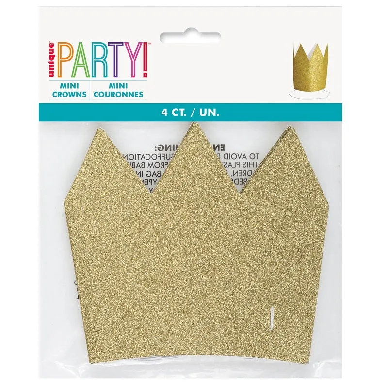 Mini Gold Glitter Crowns (4 pack)