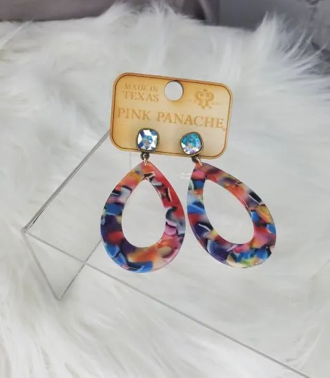 Multi-color acrylic with stone teardrop earrings