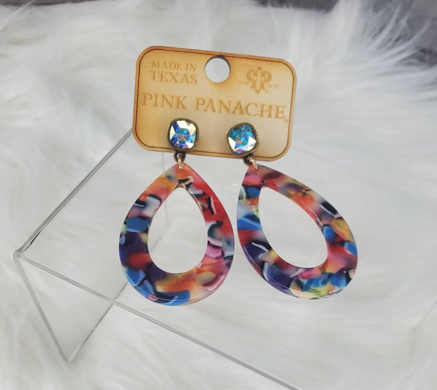 Multi-color acrylic with stone teardrop earrings