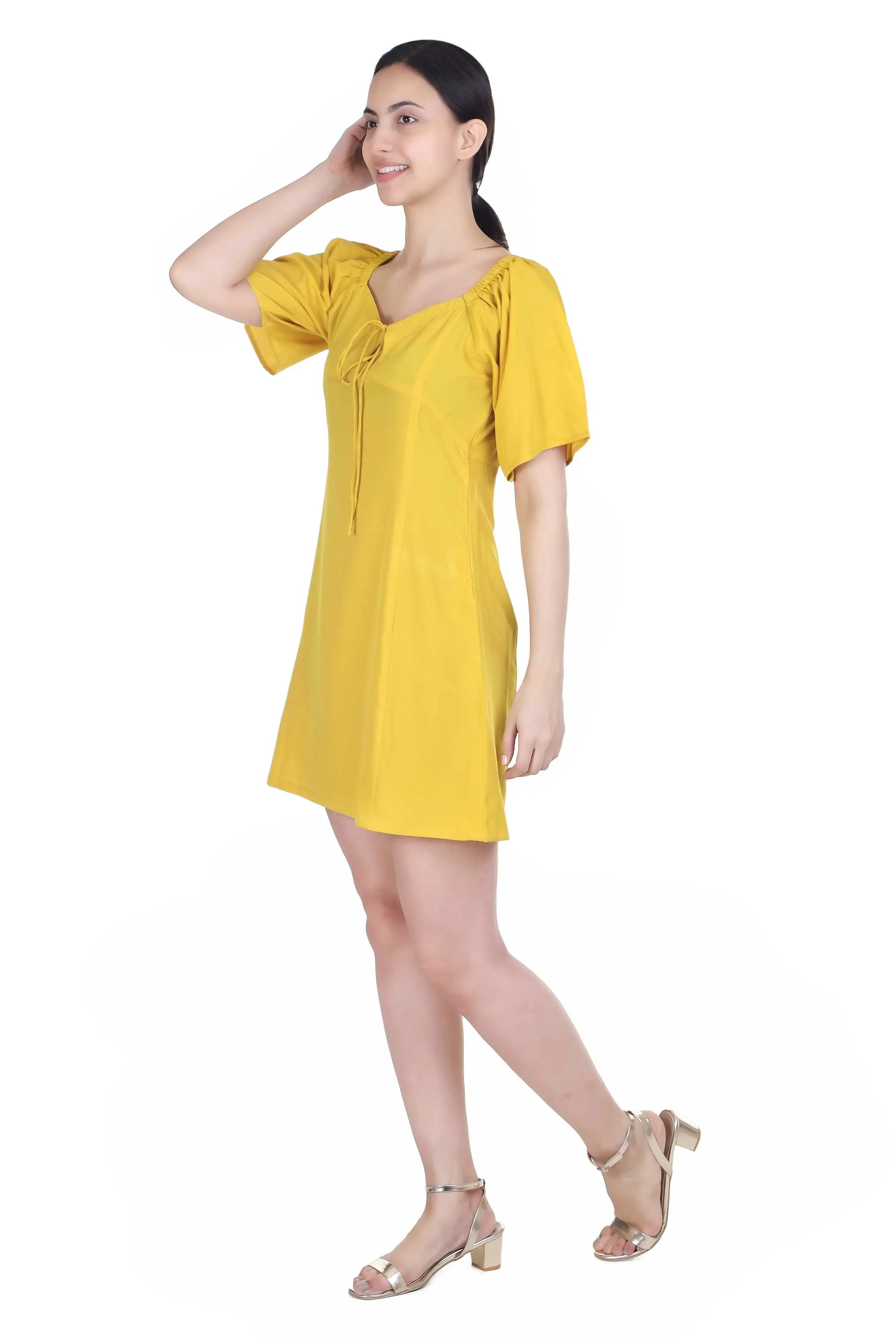 MUSTARD A LINE SWEETHEART NECK DRESS