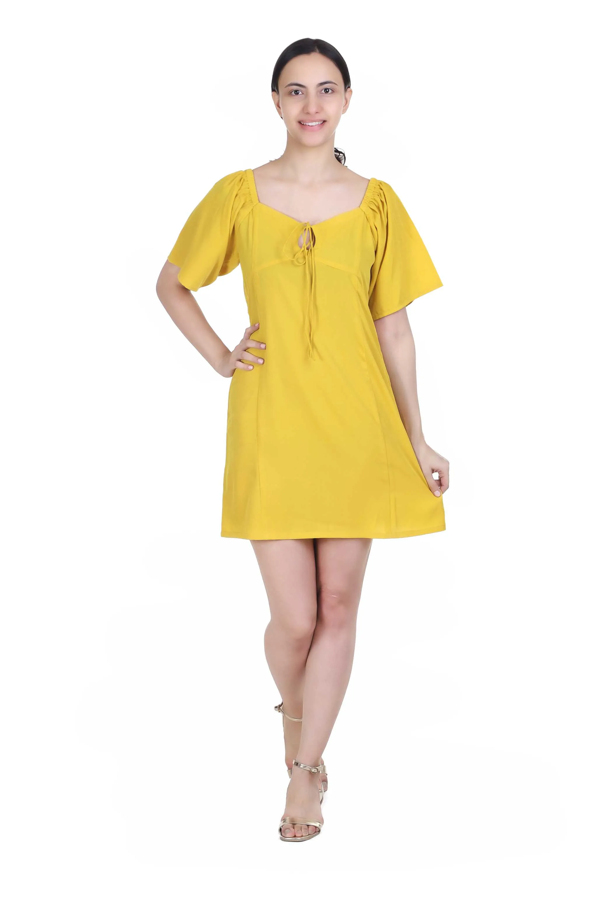 MUSTARD A LINE SWEETHEART NECK DRESS