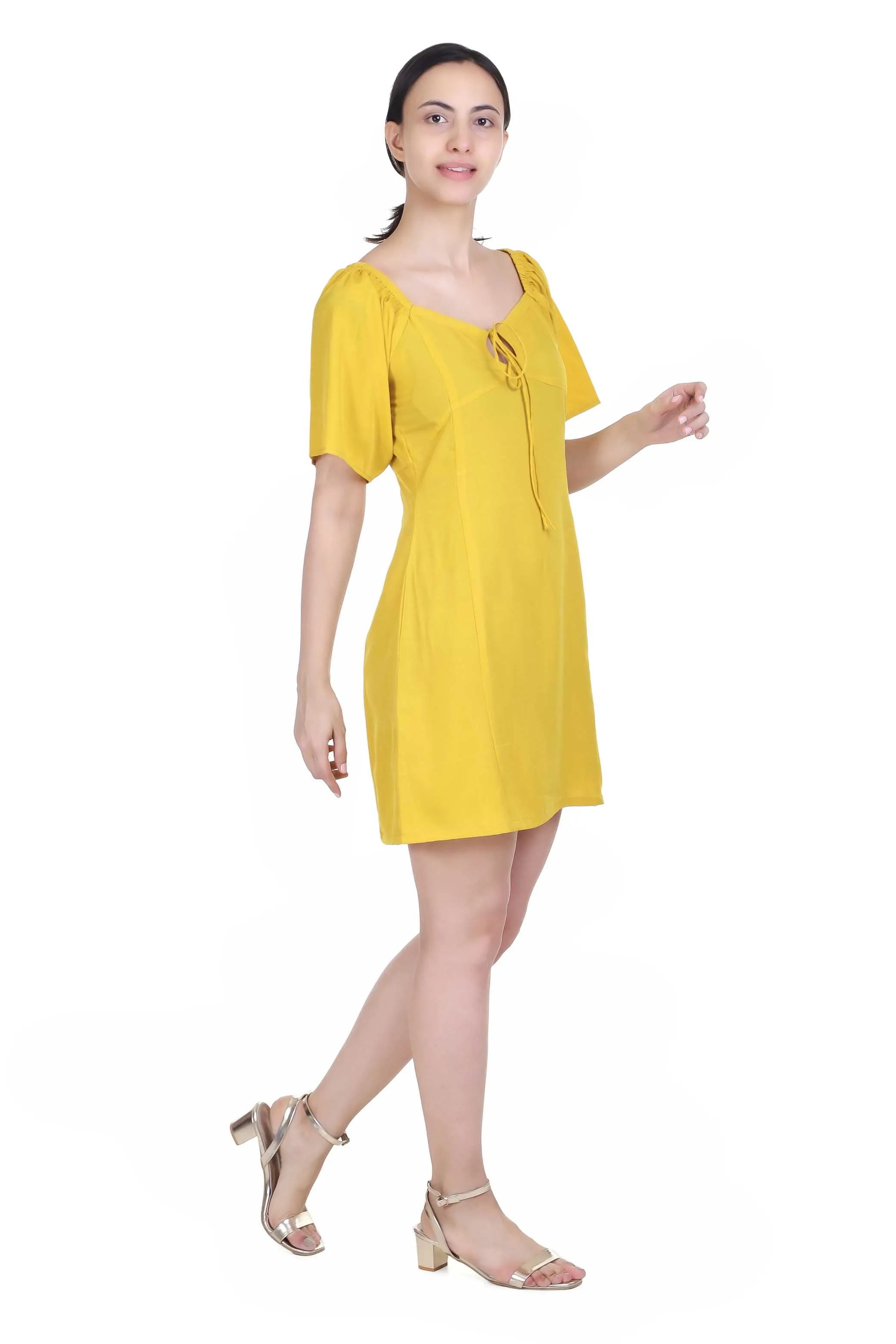 MUSTARD A LINE SWEETHEART NECK DRESS