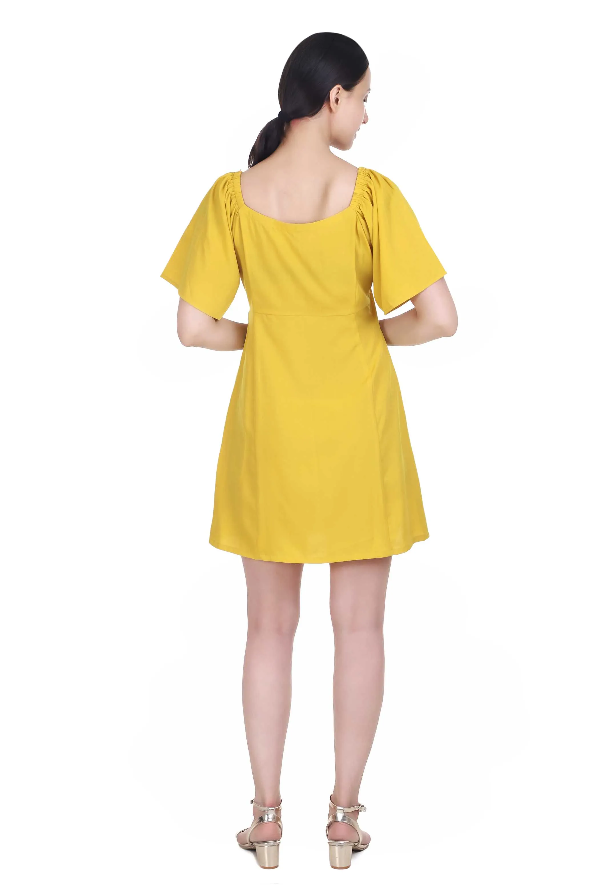 MUSTARD A LINE SWEETHEART NECK DRESS