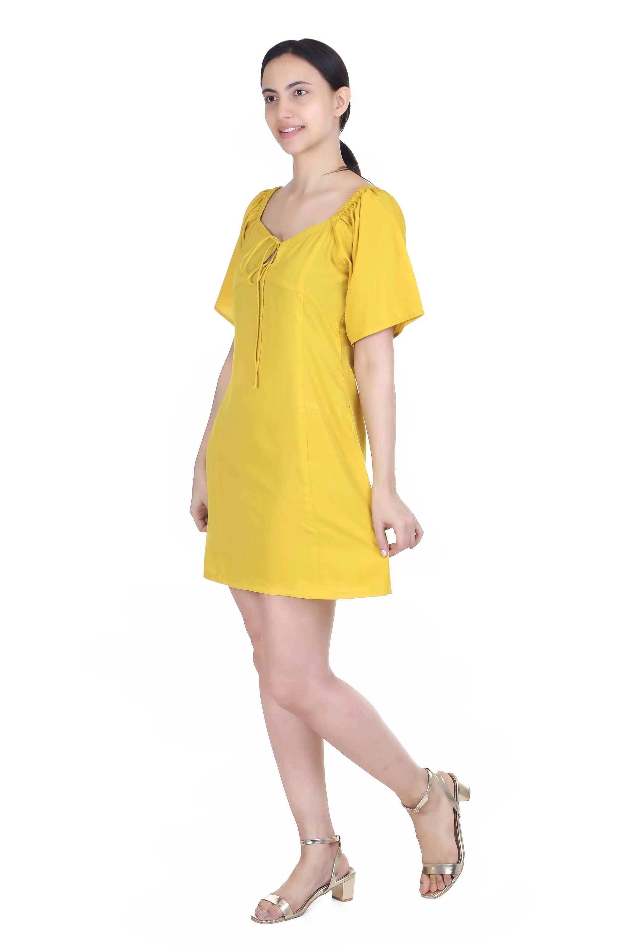 MUSTARD A LINE SWEETHEART NECK DRESS