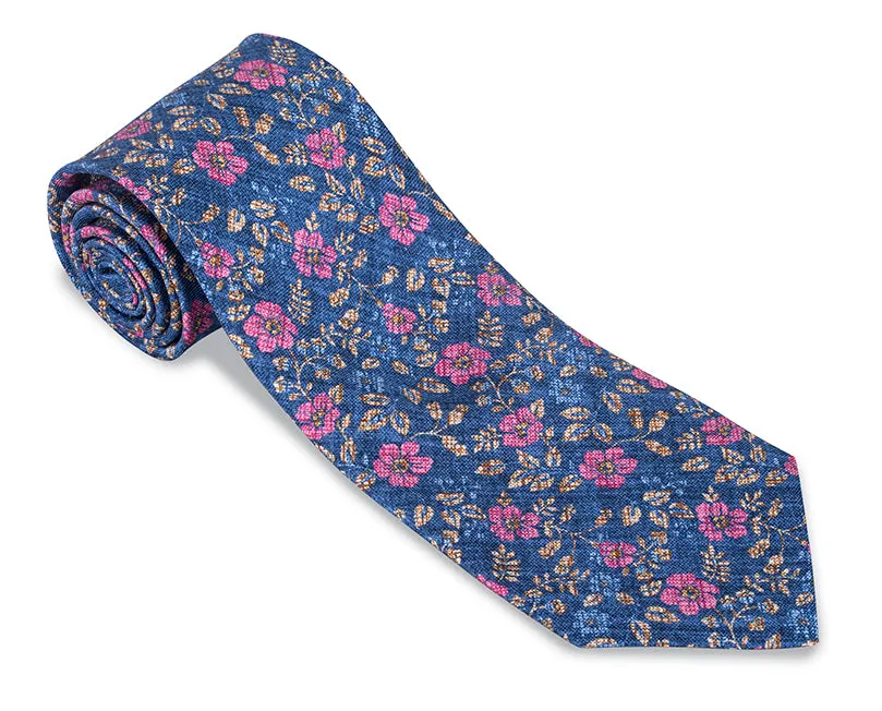 Navy Corina Floral Necktie - F5429