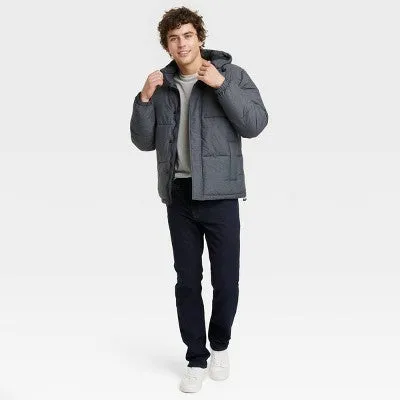 New - Men's Solid Midweight Puffer Jacket - Goodfellow & Co Heathered Gray M