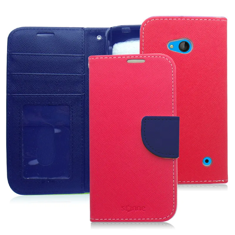 NOKIA LUMIA 640 BLUE/RED LEATHER WALLET CASE