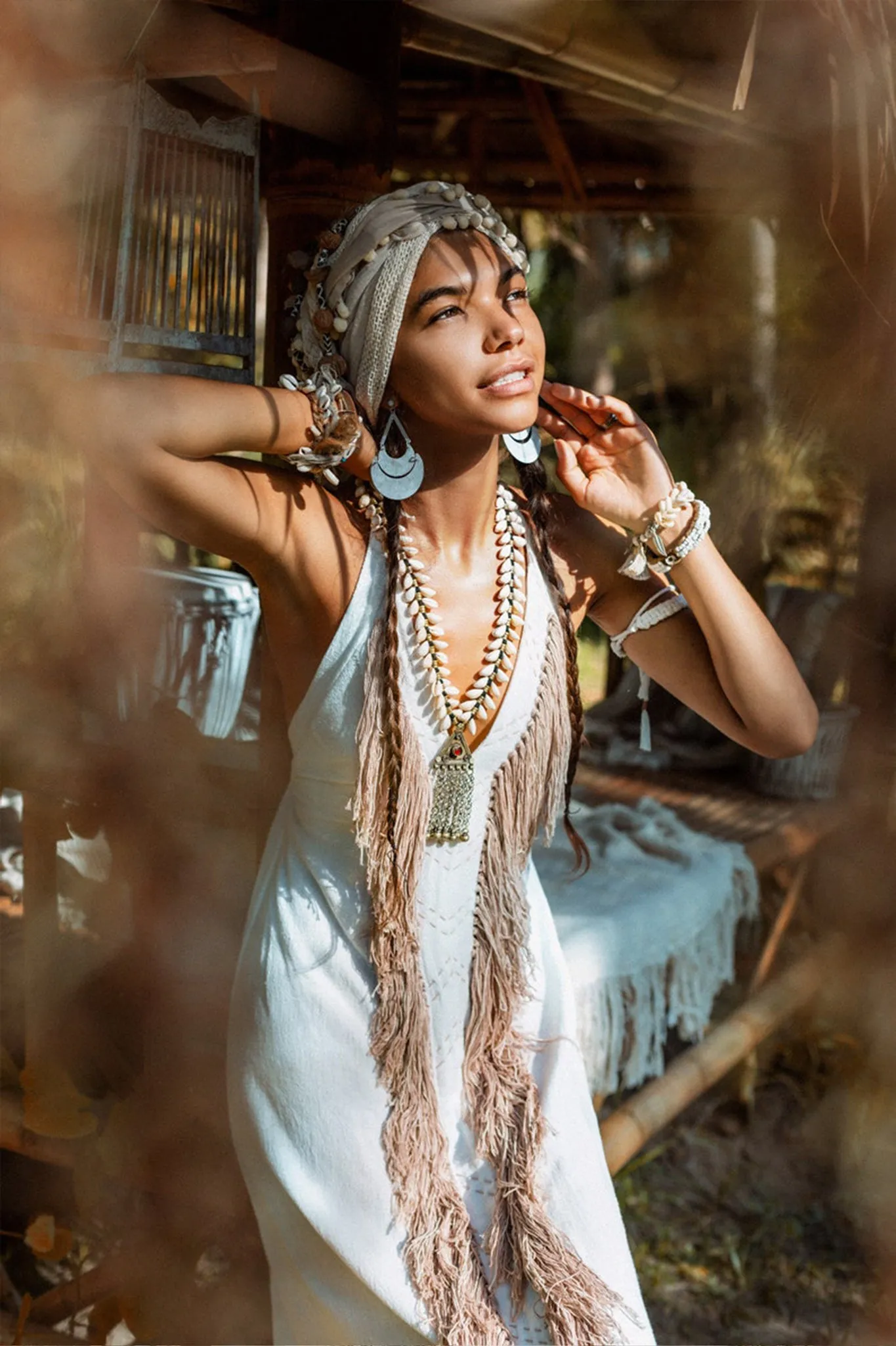 Off-White Boho Tribal Bohemian Dress Entirely Handmade