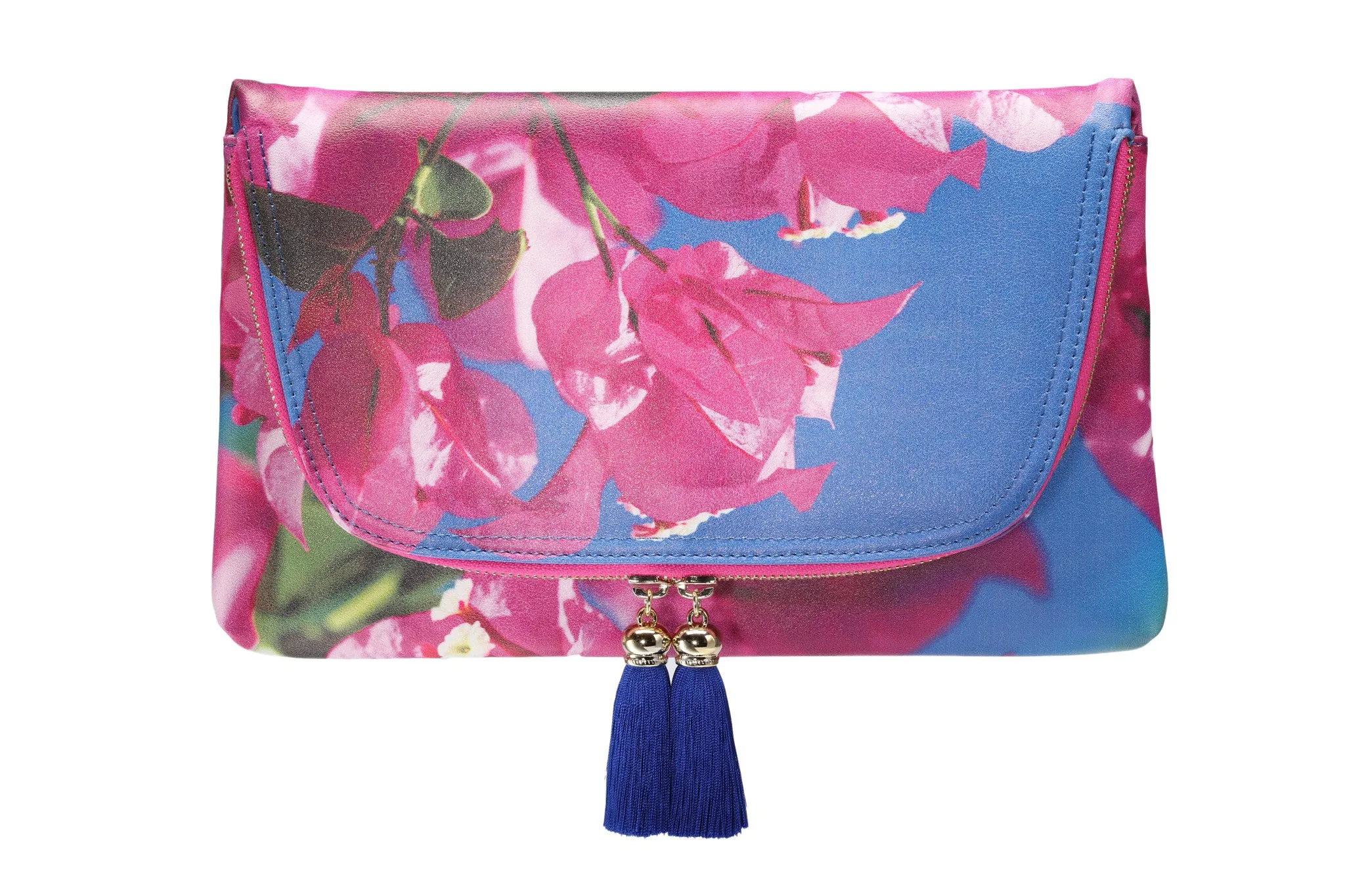 Pink Bougainvillea & Blue Sky Print Clutch