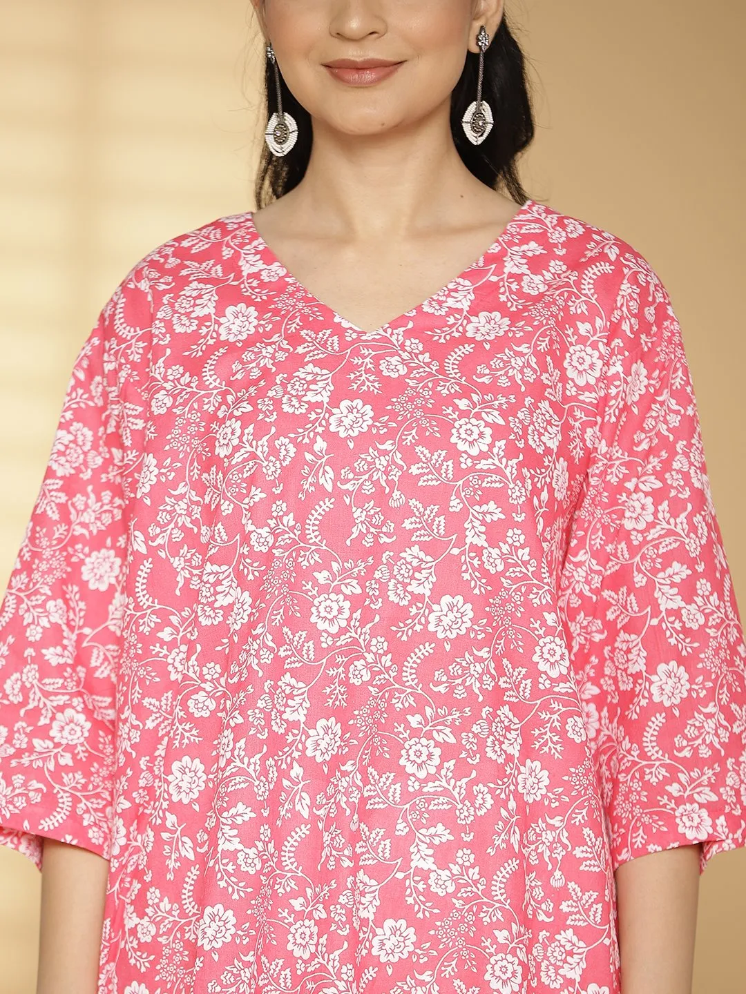 Pink Jaal Printed OversizedTop