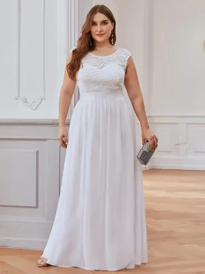 Plus Size Classic Round Neck V Back A-Line Chiffon Bridesmaid Dresses with Lace