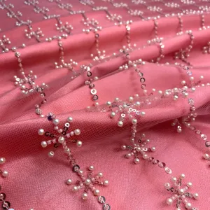 Premium Pink Pearl CutDana Embroidery Net Fabric