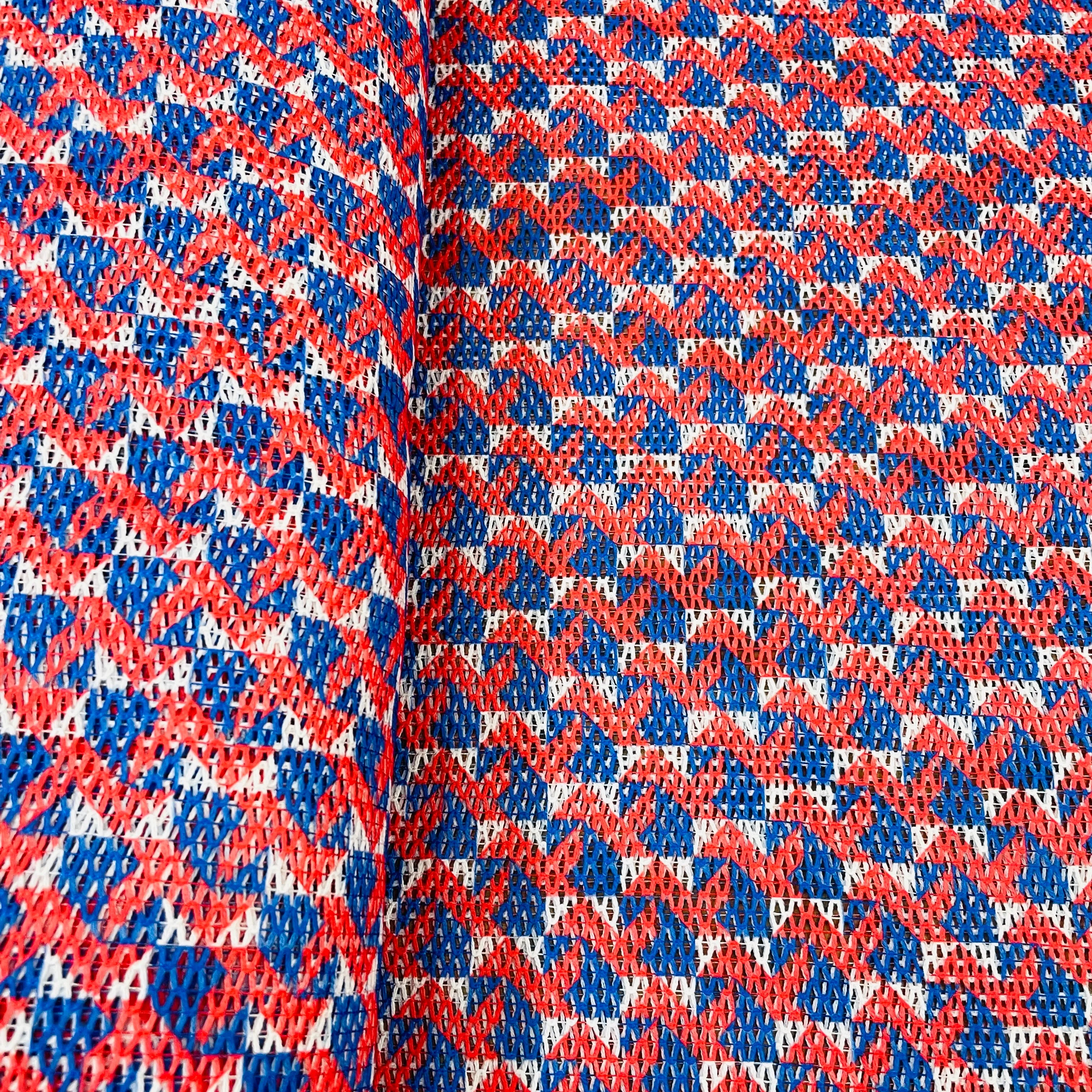 Premium  Red Blue Geometrical Print Cotton Crochet Fabric