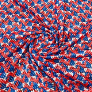 Premium  Red Blue Geometrical Print Cotton Crochet Fabric