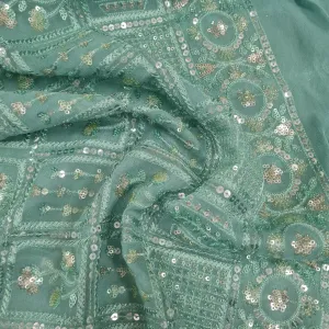 Premium Sky Blue Floral Sequins Embroidery Georgette Fabric