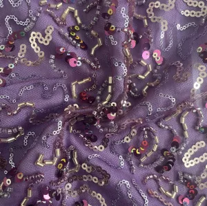 Purple Abstract Sequins Cut Dana Embroidery Net 15143