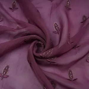 Purple Cutdana Thread Embroidery Organza Fabric 20788