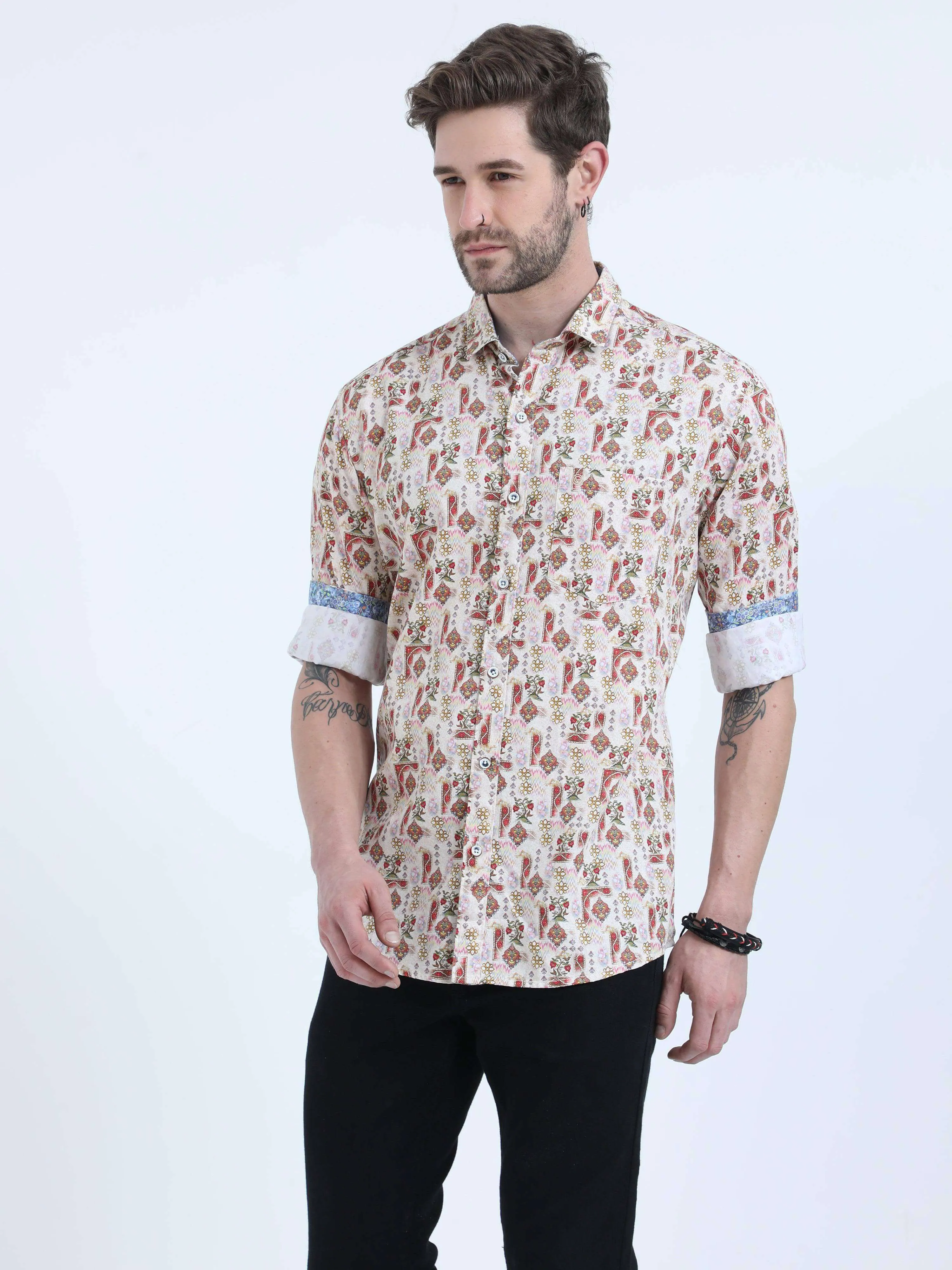 Red Flower Digital Printed Full Shirt