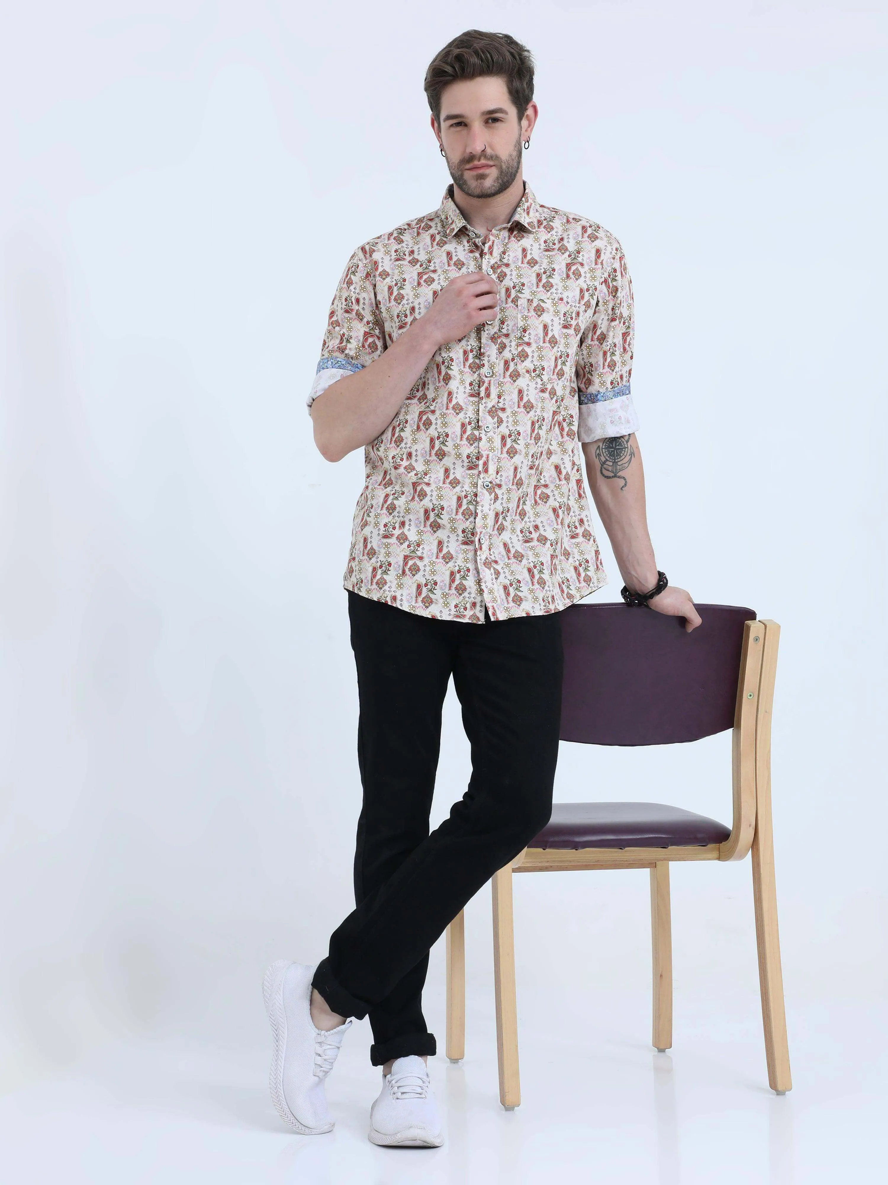 Red Flower Digital Printed Full Shirt