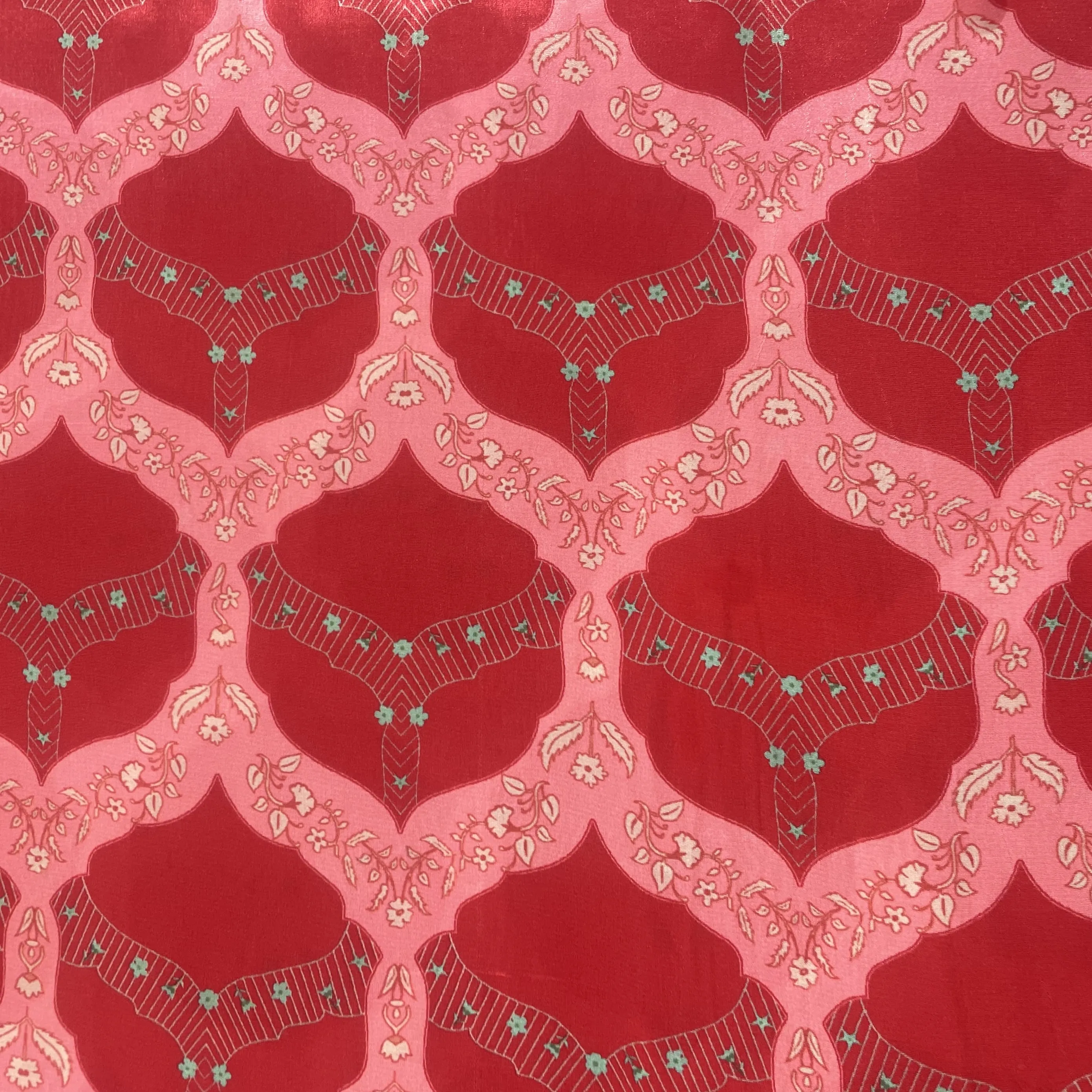 Red Traditional Print Crepe Fabric 18156