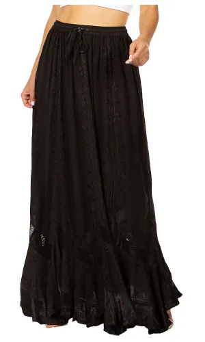 Sakkas Ivy Second Women's Maxi Boho Elastic Waist Embroidered A Line Long Skirt