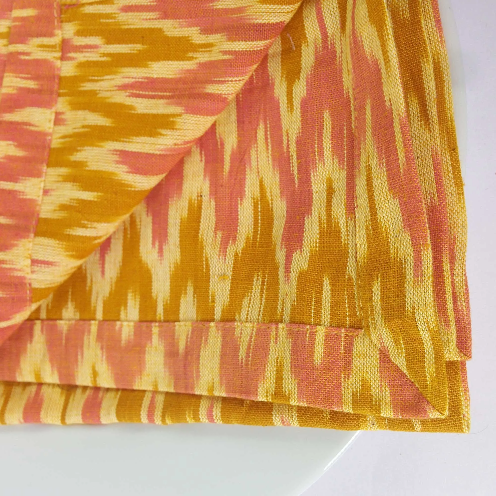 Set Of Two Cotton Napkins - Yellow   Pink Ikat