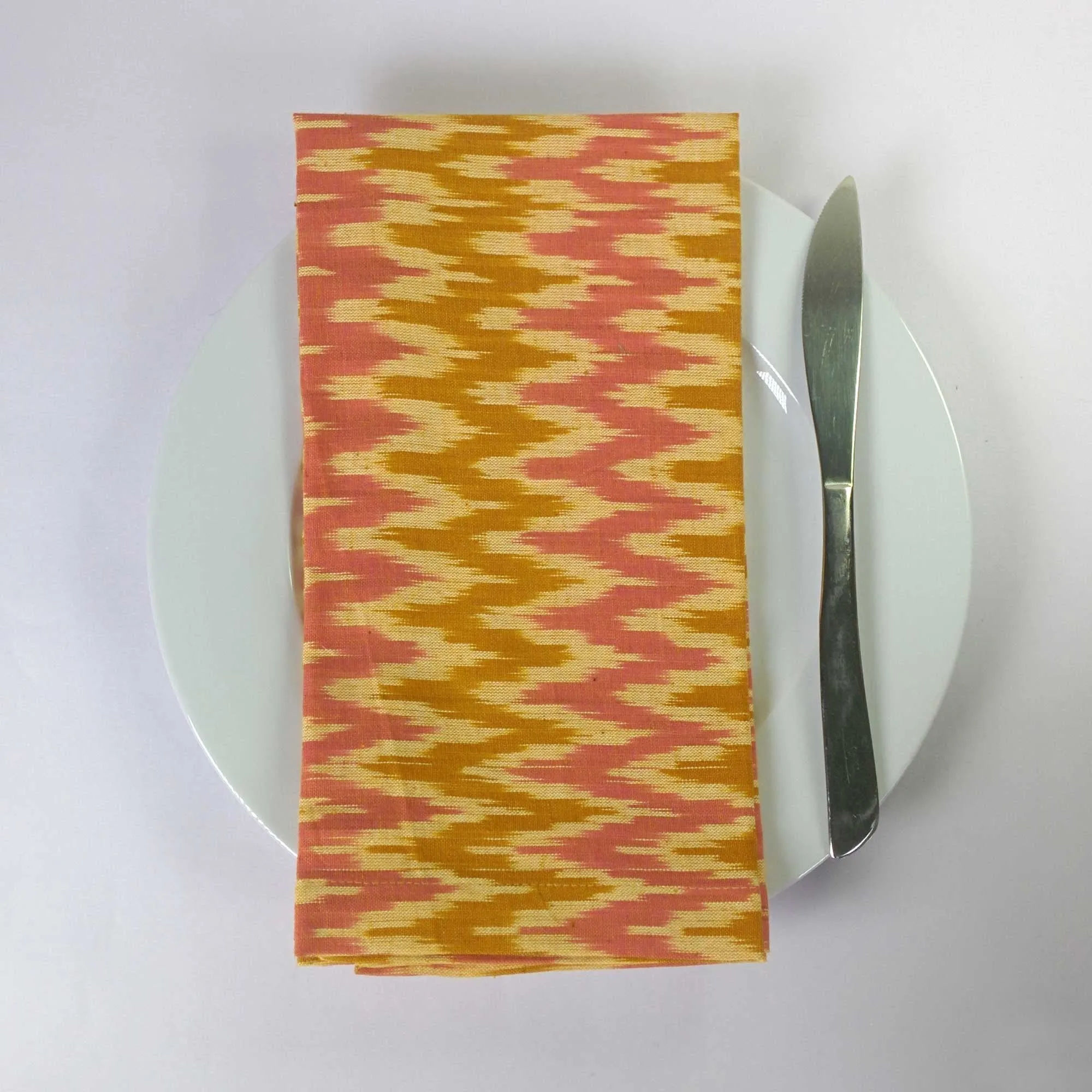 Set Of Two Cotton Napkins - Yellow   Pink Ikat