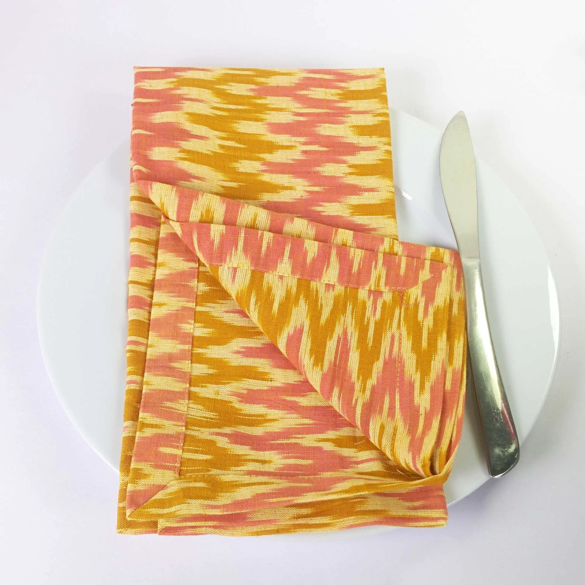 Set Of Two Cotton Napkins - Yellow   Pink Ikat