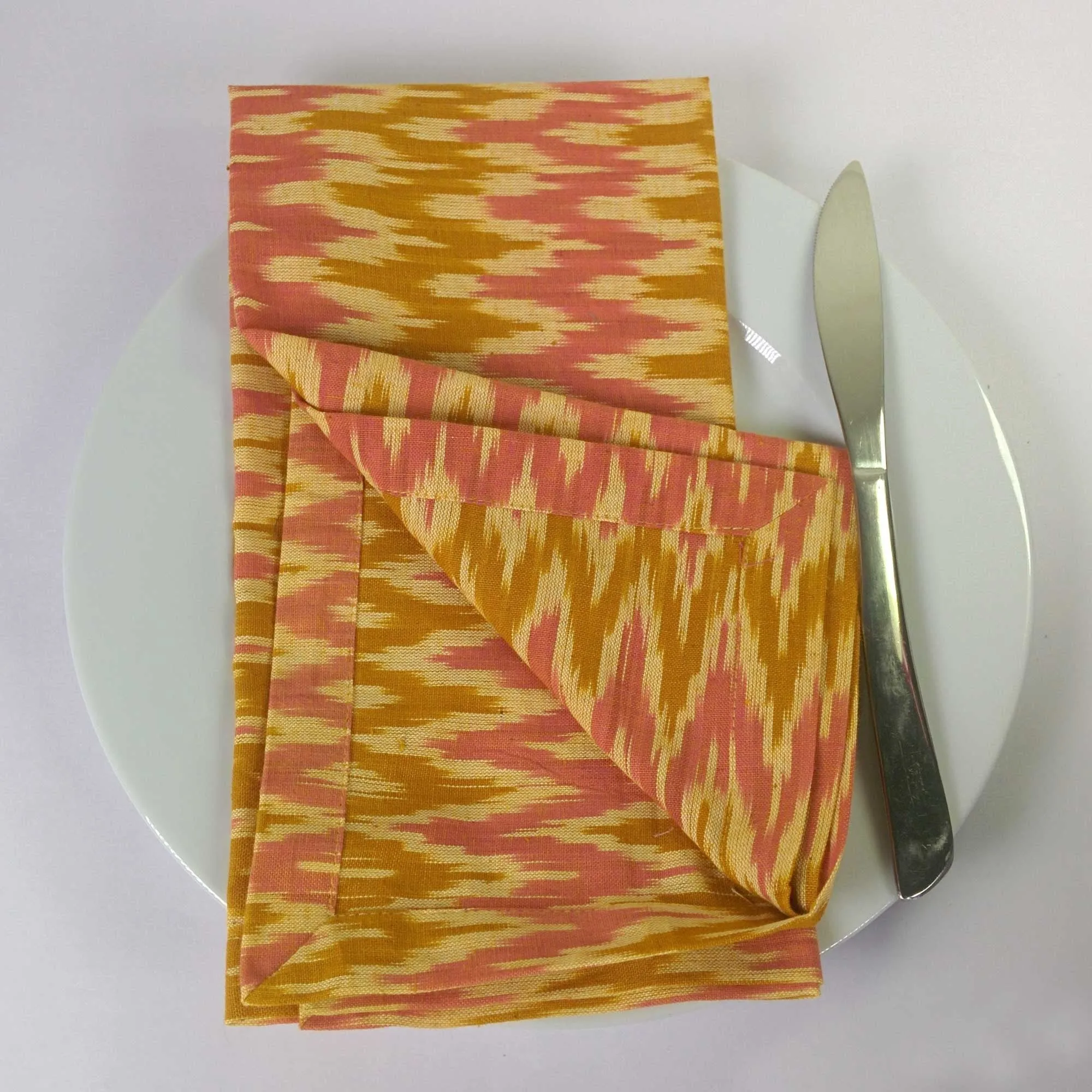 Set Of Two Cotton Napkins - Yellow   Pink Ikat