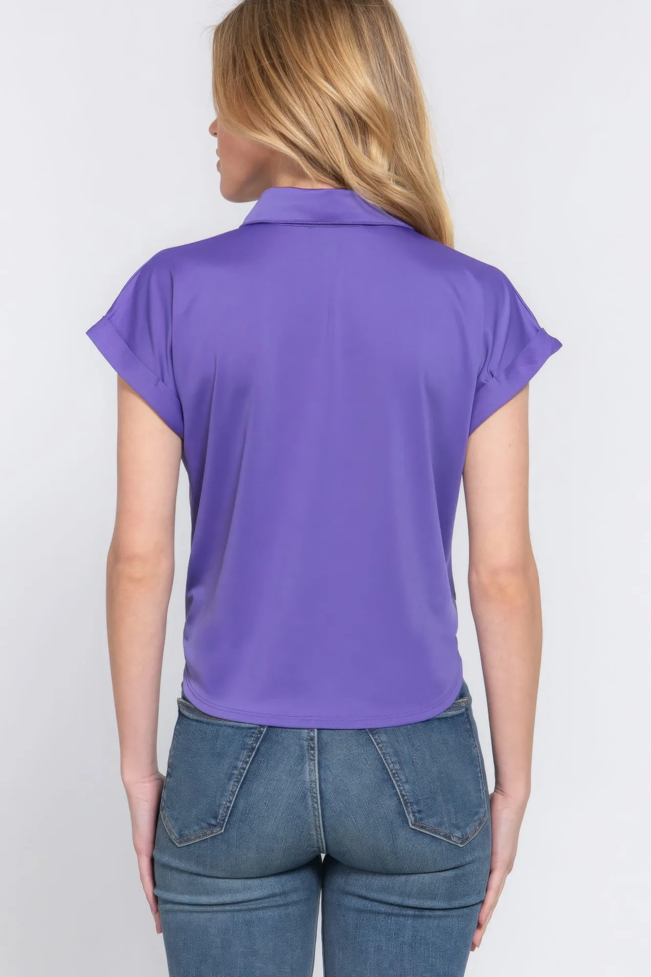 Short Slv Front Tie Stretch Ity Top