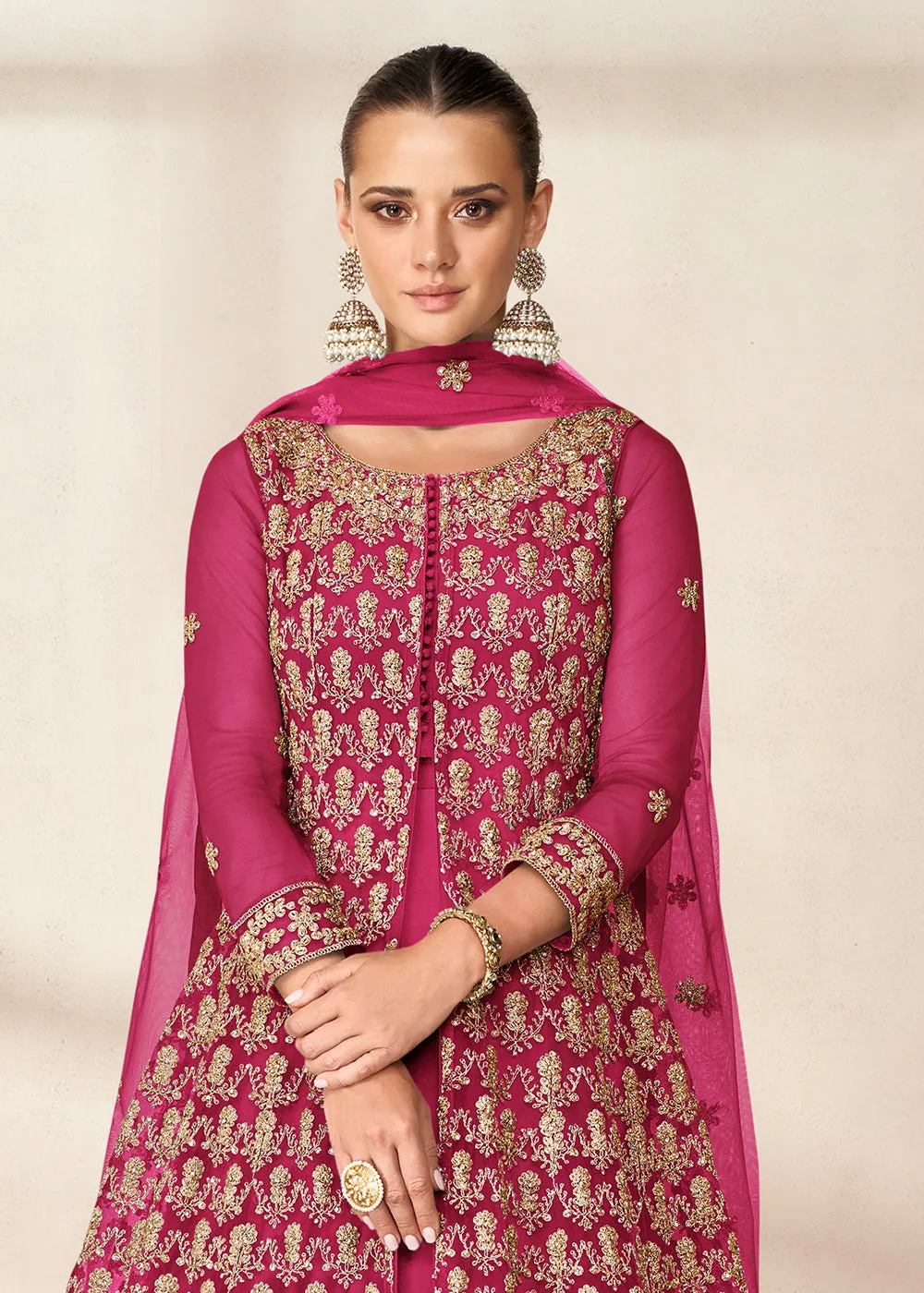 Slit Style Charming Pink Embordered Festive Party Anarkali